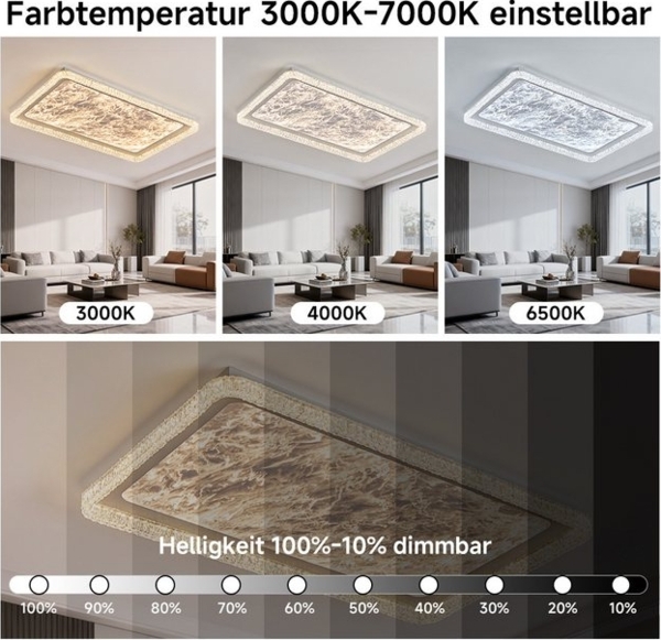 Eurotondisplay LED Deckenleuchte LED Deckenleuchte Fernbedienung Lichtfarbe/Helligkeit einstellbar, LED fest integriert, Warmweiß, Neutralweiß, Kaltweiß, Mit Fernbedienung Lichtfarbe- und Helligkeit einstellbar Bild 4