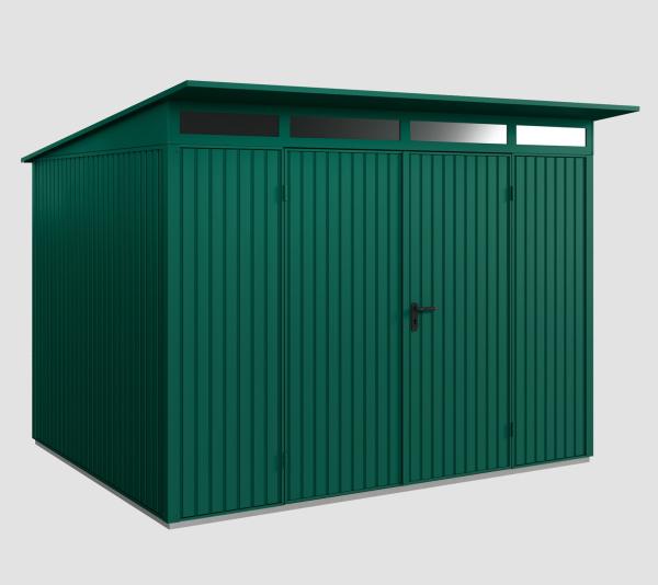 Hörmann Ecostar Metall-Gerätehaus Trend mit Pultdach Typ 3, 238x303 cm , moosgrün, 7,2 m²,2-flüglige Tür