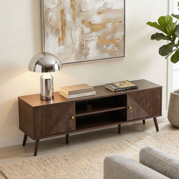 IDIMEX Lowboard LIVIA, TV Lowboard 140 cm mit strukturierter Lamellenfront Dunkelbraun
