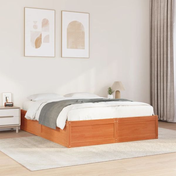 vidaXL Massivholzbett ohne Matratze Wachsbraun 160x200 Kiefernholz 3282371
