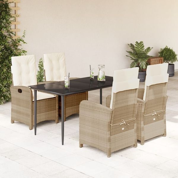 vidaXL 5-tlg. Garten-Essgruppe mit Kissen Beige Poly Rattan 3212374