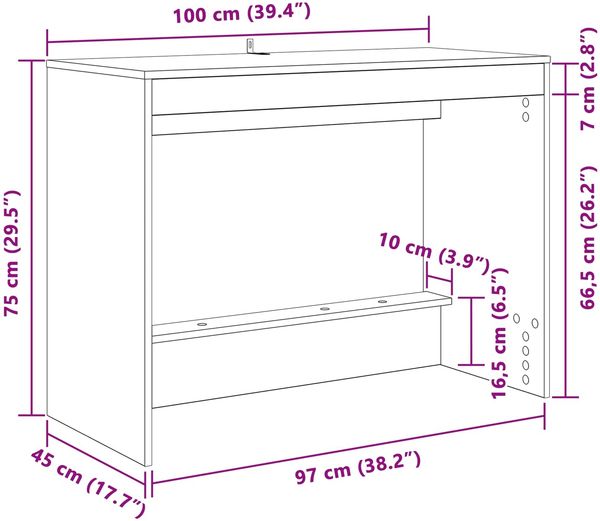 vidaXL Bett-Schreibtisch Altholz Holzwerkstoff 100 x 45 x 75 cm 893737 Bild 8