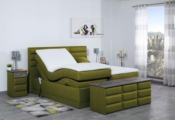 Meisterbetten Boxspringbett Pino 180x200 in WT-Grasgrün, Matratzenbezug Nano, Ergoflex-Topper
