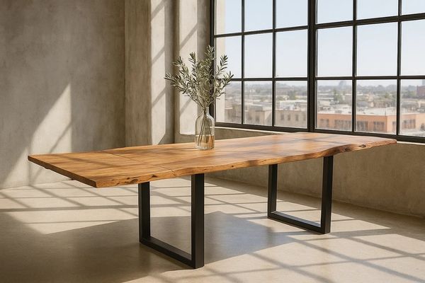 Esstisch Baumkante Akazie stone 140 (220) x 90 cm mit Ansteckplatten BARCELONA 77608982