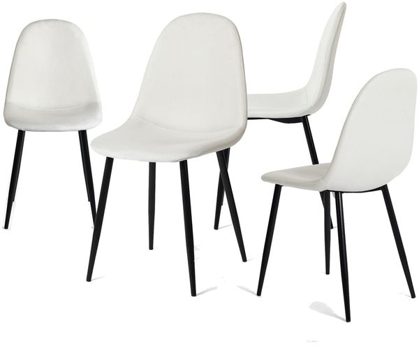 39F FURNITURE DREAM Set of 4 Modern Dining Chairs - Fabric Upholstery with Black Metal Legs - Comfortable and Stylish for Dining Room Kitchen, White, 44 x 53 x 86 cm