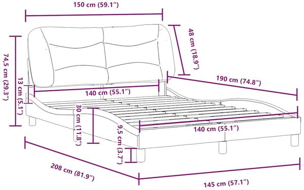 vidaXL Bettgestell ohne Matratze "Hvar" Dunkelgrau 140x190 cm Stoff 3207766 Bild 12