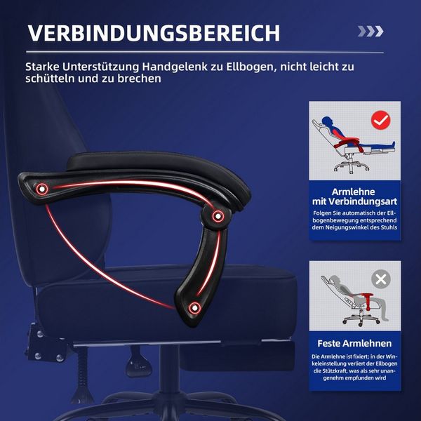 Hiazurm Gaming-Stuhl Gaming Stuhl, Bürostuhl Ergonomisch Wippfunktion bis zu 170° (Gaming Chair mit Fußstütze, 10 cm Höhenverstellung), Gepolsterten Armlehnen, Gamer Stuhl 150kg Belastbarkeit