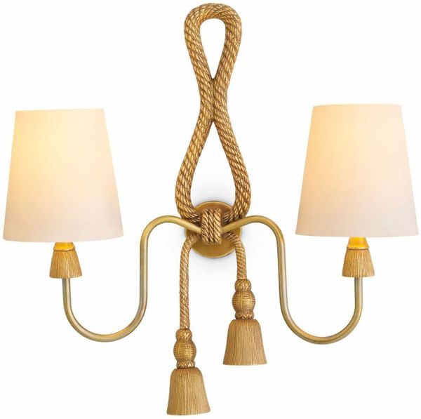 Casa Padrino Luxus Doppel Wandleuchte Vintage Messing / Weiß H. 49,5 cm - Luxus Leuchten