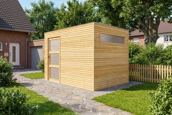 Alpholz Gerätehaus QBS Gartenhaus aus Holz in Braun Holzhaus mit 28 mm Wandstärke Blockbohlenhaus mit Montagematerial