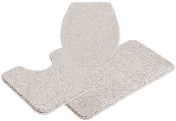 OTTO home Badematte Inga, Badezimmer Teppich, Badvorleger, Höhe 20 mm, rutschhemmend beschichtet, schnell trocknend, strapazierfähig, fußbodenheizungsgeeignet, Polyester, rechteckig, 3tlg Set Stand WC, Badteppich, unifarben, weich, als halbrund und rec...
