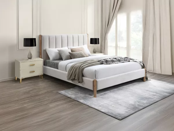 Vente-unique - SIZAMA Bett Stoff Weiß - B 215,5 cm x H 119 cm x L 174 cm