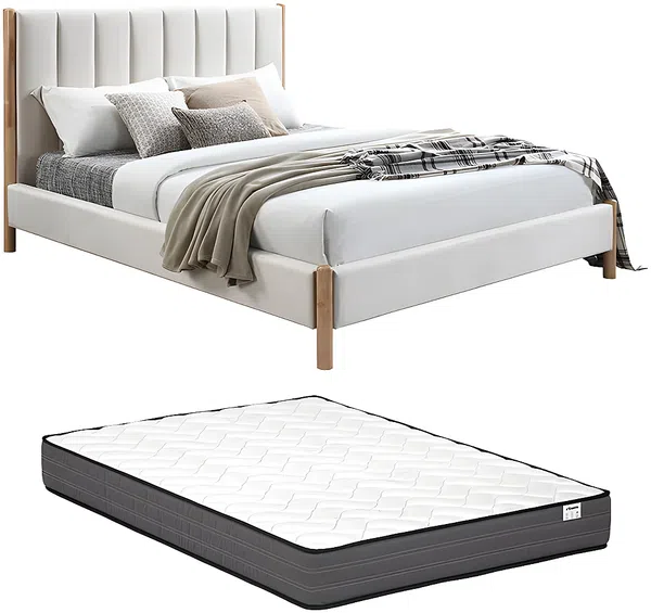 Vente-unique - SIZAMA Bett Stoff Weiß - B 215,5 cm x H 119 cm x L 174 cm Bild 5