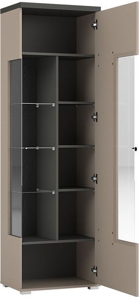 Lomadox Vitrine SELCE-83 in beige, Knopfgriff, inkl. LED-Beleuchtung