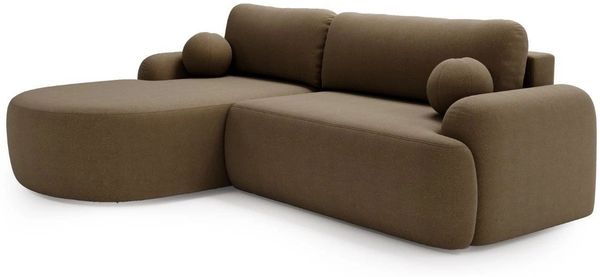GrainGold Ecksofa L-Form AURIO mit Schlaffunktion und Bettkasten - Braun, Links, Wellenfedern, T30-Schaum