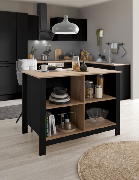 BASIC by Balculina Kücheninsel Sugar Kücheninsel, Kücheninsel BxHxT 124x90x75, Breite 124 cm, Melaminbeschichtung, 4 offene Fächer