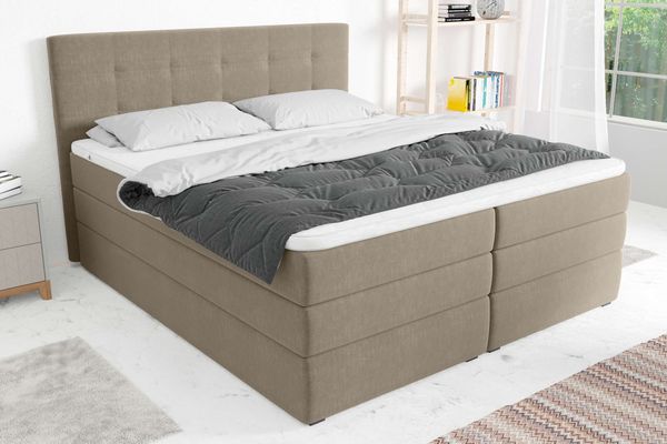 99rooms Dante Boxspringbett Strukturstoff INARI Hellbraun Taschen-Federung 140x200 cm