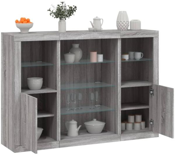 vidaXL Sideboards mit LED-Leuchten 3 Stk. Grau Sonoma Holzwerkstoff 3209133