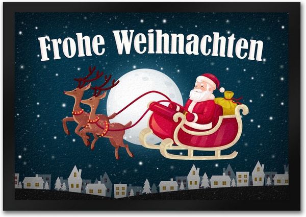 speecheese Fußmatte Frohe Weihnachten Fußmatte mit Weihnachtsmann Motiv Nikolaus Rentier