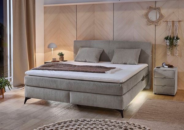 Jockenhöfer Gruppe Boxspringbett Kira in den Breiten 160x200 & 180x200cm, inkl. LED-Bel, USB-Ladeports, 7-Zonen-Matr, Topper, div. Härtegrade