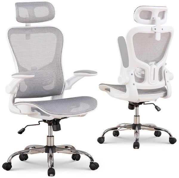 COMHOMA Bürostuhl Ergonomisch, Schreibtischstuhl mit Verstellbarer Kopf-/Armlehnenstütze, Lendenwirbelstütze, Gaming Stuhl Wippfunktion, Chefsessel aus Mesh