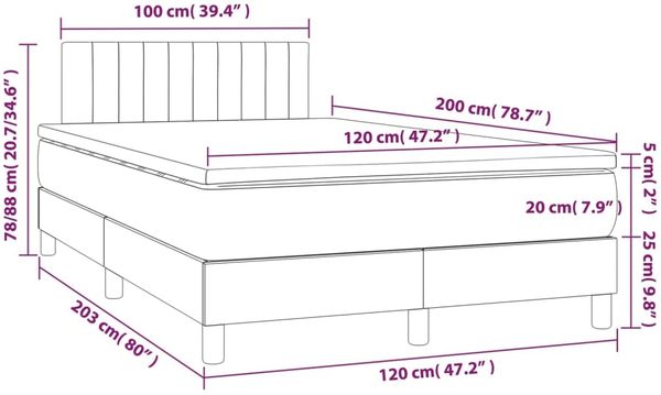 Boxspringbett mit Matratze & LED Stoff Taupe 120x200 cm, Härtegrad: H2 [3133305] Bild 8