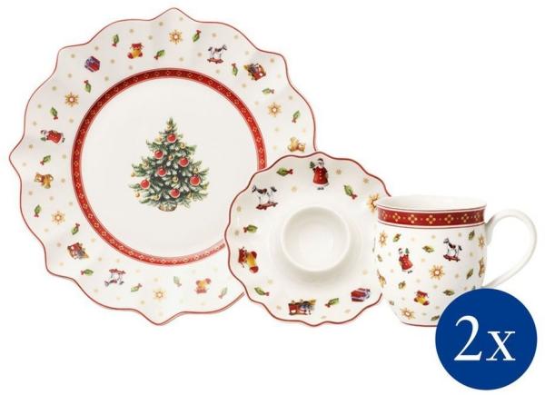 Villeroy & Boch Frühstücks-Geschirrset Toy's Delight Frühstücks- Set rot Streumotiv (6-tlg), 2 Personen, Porzellan