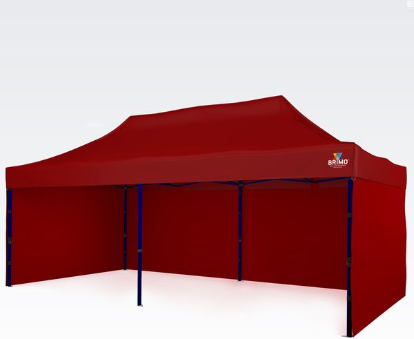 Pavillon faltbar 3×6 m – zusammenklappbar mit 3 Wänden - mit 3 Wänden - Rot