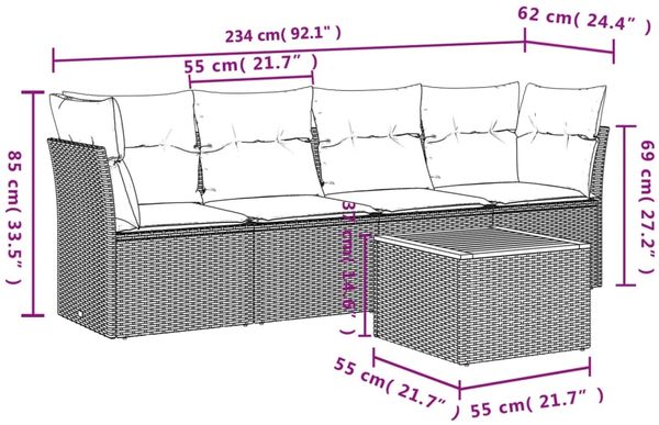 vidaXL 5-tlg. Garten-Sofagarnitur mit Kissen Schwarz Poly Rattan 3223472 Bild 3