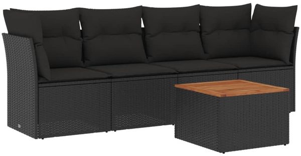 vidaXL 5-tlg. Garten-Sofagarnitur mit Kissen Schwarz Poly Rattan 3223472 Bild 2