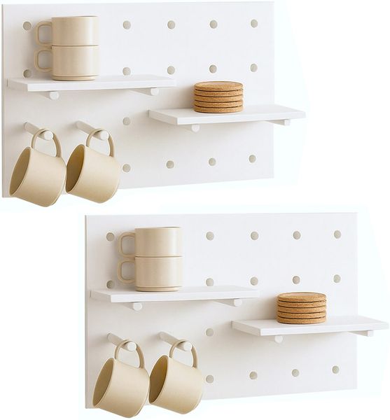 2er-Set Wandpaneel HWC-P24, Wanddekoration Wandregal Steckboard, 4 Ebenen Aufhängung 60x40cm FSC® ~ weiß