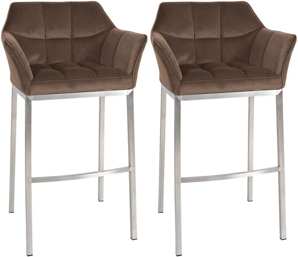 CLP 2er Set Barhocker Damaso Samtbezug Vierfußgestell Metall bis 240 kg belastbar,braun Edelstahl
