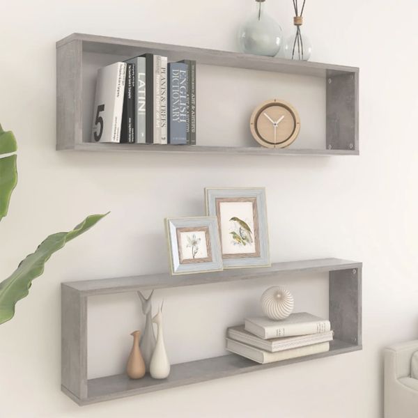 vidaXL Würfelregale 2 Stk. Betongrau 100x15x30 cm Holzwerkstoff 807091