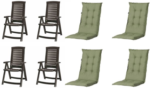 SET Aruba, 4 x Klappsessel graphit, 4 x Auflage green