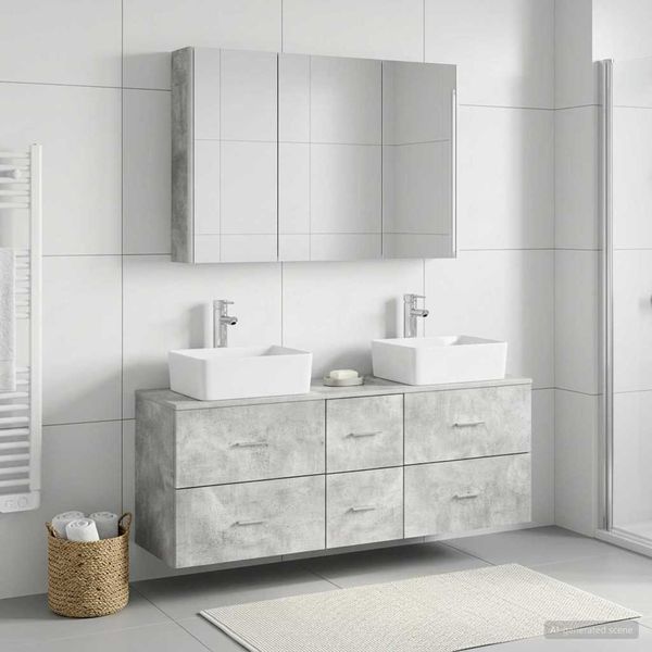 vidaXL Badezimmermöbel-Set 4 pcs Betongrau Ingenieurholz und Glas 3406866