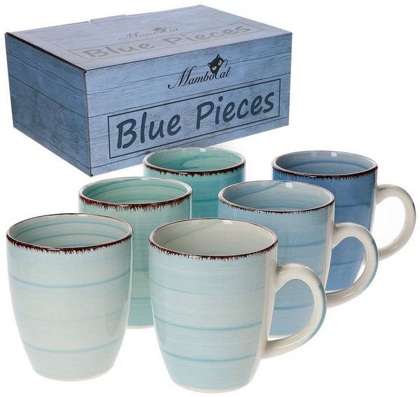 MamboCat Becher 6-tlg. Kaffeebecherset Blue 350 ml blaue Porzellan-Tassen, Steingut