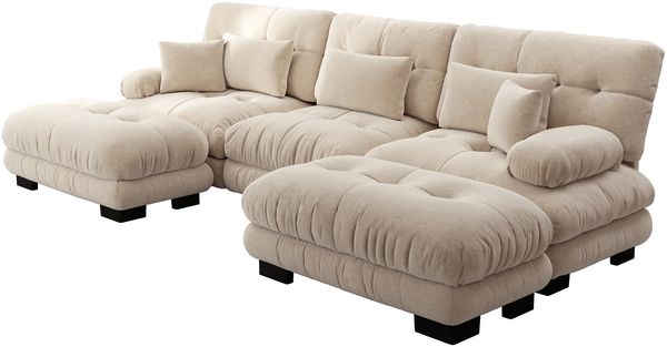 Ecksofa modular in Lichtkaffee, Chenille, Tiefensitz, flexibel zu U-/L-/gerader Form, inkl. Ottomans,H 81 x T 313 x B 145 cm Bild 6