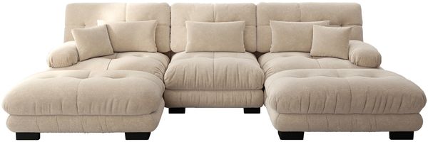 Ecksofa modular in Lichtkaffee, Chenille, Tiefensitz, flexibel zu U-/L-/gerader Form, inkl. Ottomans,H 81 x T 313 x B 145 cm Bild 4