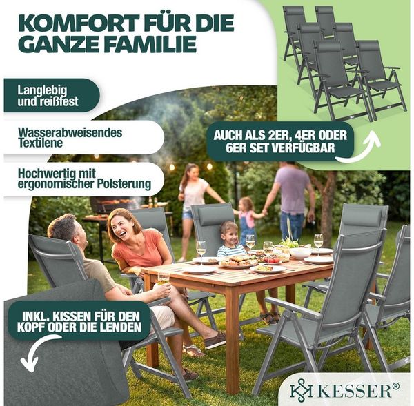KESSER® Gartenstuhl Hochlehner mit Armlehnen | Aluminium Klappstuhl inkl. Kopfkissen Campingstuhl 7-Fach Verstellbar Rückenlehne | Atmungsaktiv & Wetterfest | Klappbar & Anti-Rutsch Anthrazit, 1 Stück Bild 2