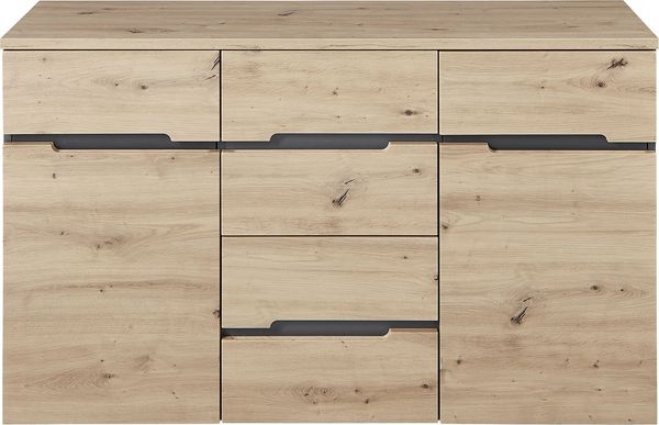 Kommode Melanie / Memphis, Holzwerkstoff, Grau, Holzfarben, 135 x 82 x 38 cm