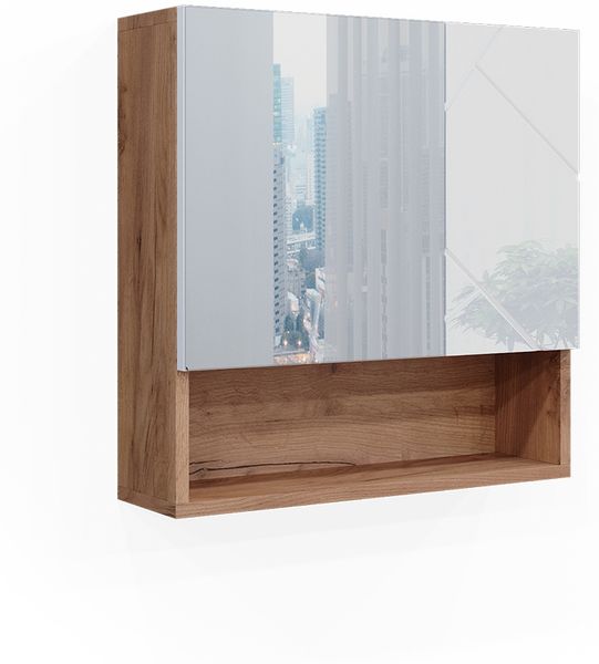 Badspiegelschrank Irma Weiß Hochglanz/Goldkraft Eiche 54 x 55 cm Vicco