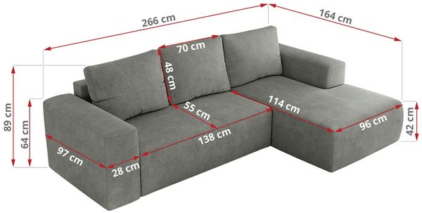 Ecksofa mit Schlaffunktion, Bettkasten und losen Kissen für das Wohnzimmer - TRENTINO - Grau Stoff - rechts Bild 7