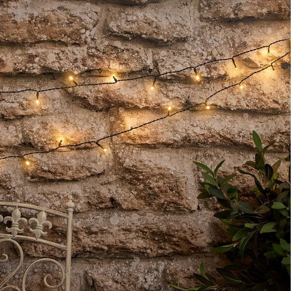 Lights4fun LED-Lichterkette 50er LED Solar Lichterkette warmweiß USB wiederaufladbar