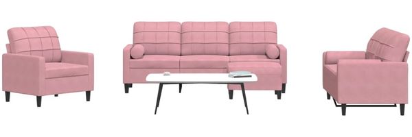 vidaXL 4-tlg. Sofagarnitur mit Kissen und Nackenrollen Rosa Samt 3278384