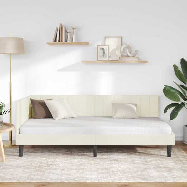 vidaXL Eckbettgestell mit Kopfteil Creme 100 cm x 200 cm Stoff 42016445 Bild 3