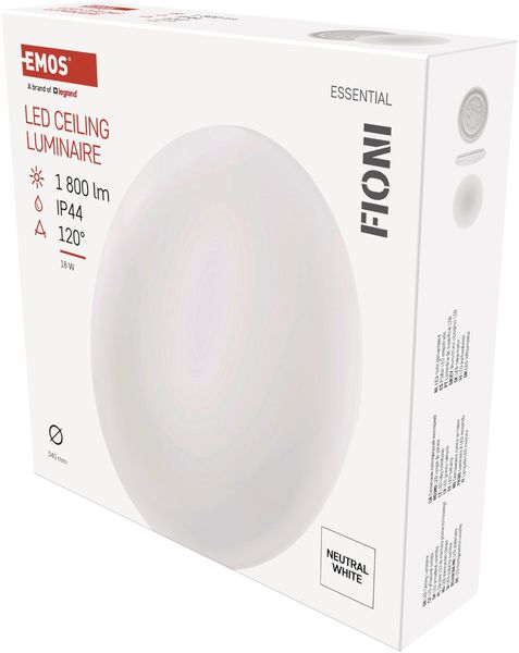 EMOS LED Panel FIONI 18 W, runde 1800 lm Deckenleuchte, wasserdichte IP44 Wandleuchte mit Durchmesser 33 cm, ersetzt 110W Glühbirne, Lichtfarbe neutralweiß 4000K, Leuchtdauer 15000 St.
