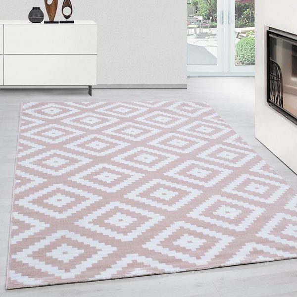 Teppium Teppich Geometrisch Design, Rechteckig, Höhe: 6 mm, Modern Kurzflor Teppich Wohnzimmer Rauten Design Weiß-Pflegeleicht