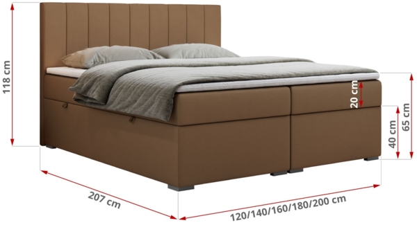 Boxspringbett, Matratze und Topper, zwei Bettkästen - LOPE - 180x200cm - Braun Kunstleder - H3 Bild 5