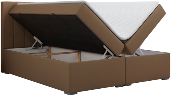 Boxspringbett, Matratze und Topper, zwei Bettkästen - LOPE - 180x200cm - Braun Kunstleder - H3 Bild 4