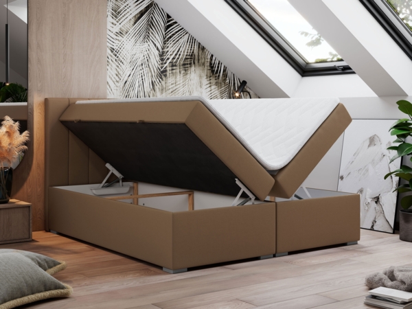 Boxspringbett, Matratze und Topper, zwei Bettkästen - LOPE - 180x200cm - Braun Kunstleder - H3 Bild 2