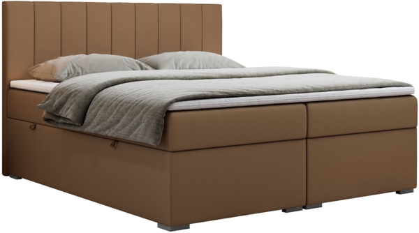 Boxspringbett, Matratze und Topper, zwei Bettkästen - LOPE - 180x200cm - Braun Kunstleder - H3 Bild 3